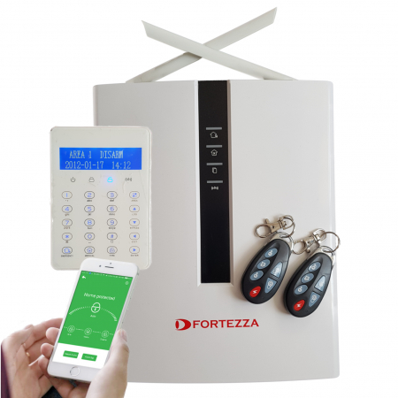 Sistem alarma hybrid (wireless+cablat) Fortezza Pro GSM/IP/TEL COM4832, 4 partitii